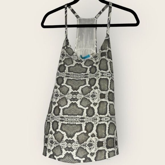 Alice + Olivia Silk Top | Small Gray Animal Snake Print A Line Flowy Scoop Neck - Picture 2 of 8